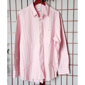 Lacoste Men's Pink/White Striped Button-Down Shirt